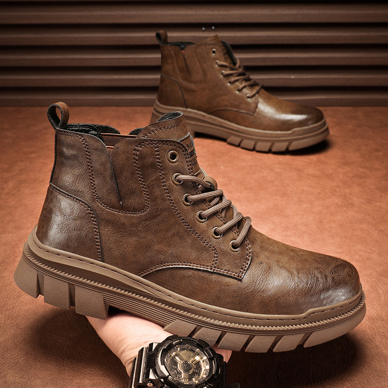 秋冬新款直播爆款高帮马丁靴男士英伦风休闲时尚户外工装靴大黄靴