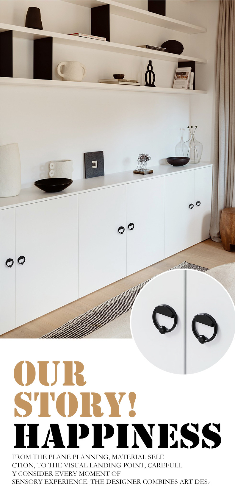 柜门拉手现代简约锌合金黑色抽屉橱柜拉手衣柜门把手五金配件