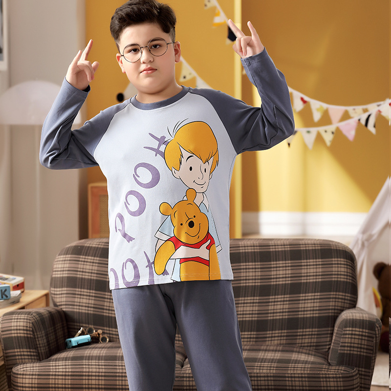 儿童睡衣长袖纯棉套装男童秋装中大童加肥加大码胖男孩宽松家居服
