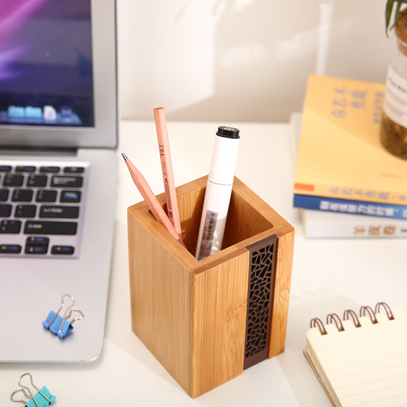 Stationery Solid Wood Pen Holder Storage Box Simple Modern Office Beech Walnut Pen Container Customizable Logo