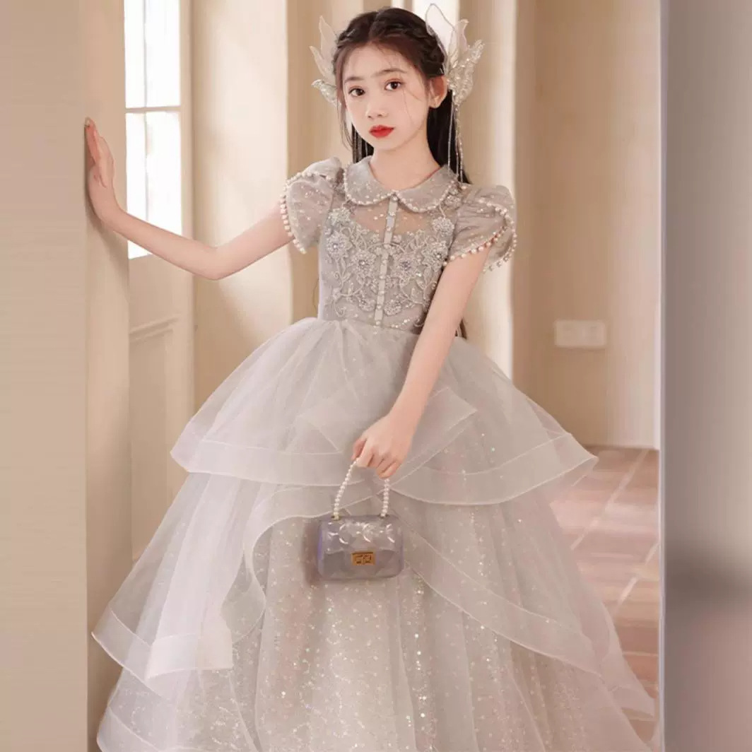 女童礼服2024新款生日公主裙花童婚礼小女孩主持人比赛走秀演出服