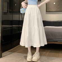 白色半身裙女夏季2024新款夏夏褶皱高腰长裙a字伞裙仙女蛋糕裙子