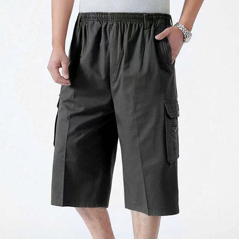 Middle-Aged and Elderly Cropped Pants Men's Shorts Dad Summer Wear Middle-Aged Casual Pants Cotton Tooling Multi-Pocket Pants Loose
