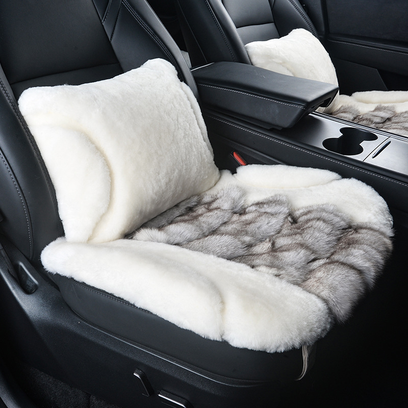狐狸毛羊毛汽车坐垫冬季短毛绒皮毛一体单片三件套柔软保暖车座垫