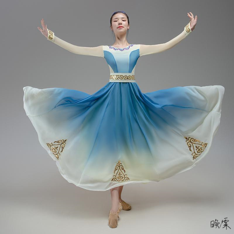 蒙古女族演出服儿童成人裙练功内蒙古服饰艺考练表演服演出服装