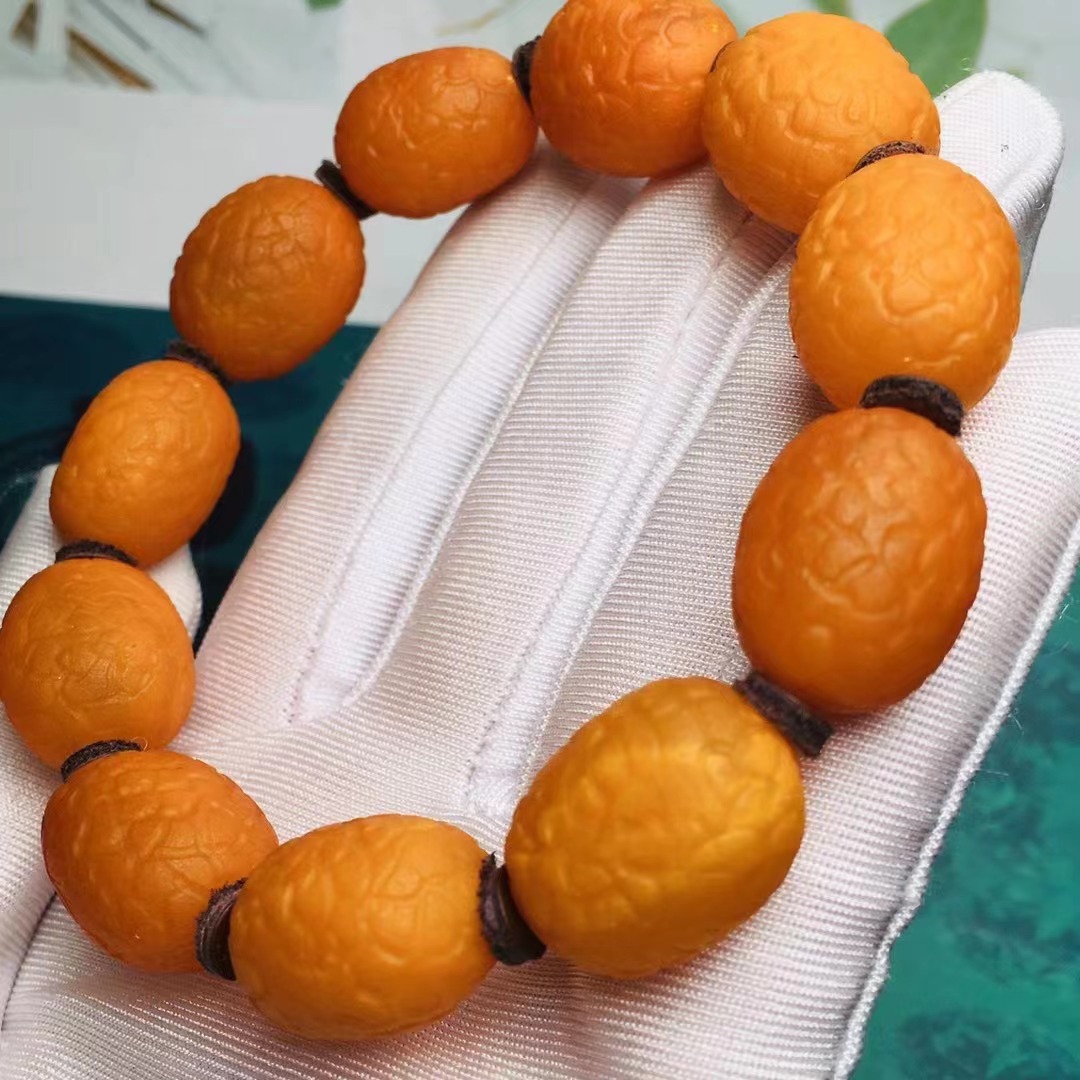 天然琥珀蜜蜡海漂籽原石手串蜡质浓郁纹理清晰颜色如图单圈手串