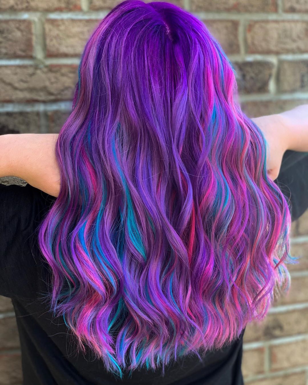 长卷发欧美时尚假发中分齐刘海紫色大卷仿真头皮60cm发套女宝沃儿童