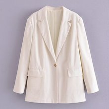 厂家直销欧美女装2022秋季新款 白色亚麻混纺直筒西装外套5427801