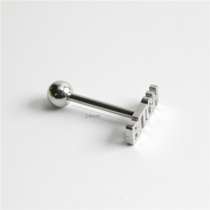Ps749 Punk 316L Medical Stainless Steel Letter Tongue Pin Tongue Ring Human Body Piercing Accessories Wholesale