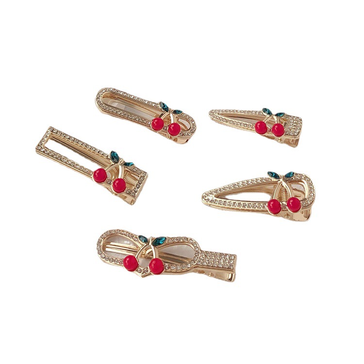 Yingmin Accessory Cute Princess Rhinestone Cherry Barrettes Girl Side Bang Clip Forehead Side Clip Versatile High Texture Hairpin Hair Accessories