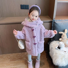 女童衣外套秋冬季2023新款女宝宝羊羔毛加绒秋冬款儿童装冬装