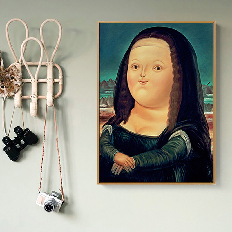 萌肥胖版蒙娜丽莎的微笑装饰画卧室玄关人物画像恶搞世界名画挂画