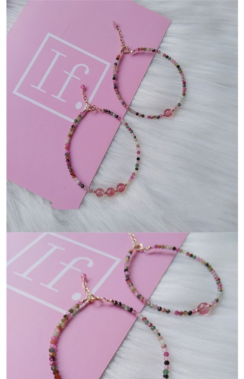 New Extremely Fine Bracelet Strawberry Quartz Candy Tourmaline Crystal 14K Gilded Bracelet Female Fresh Sweet Style Gift
