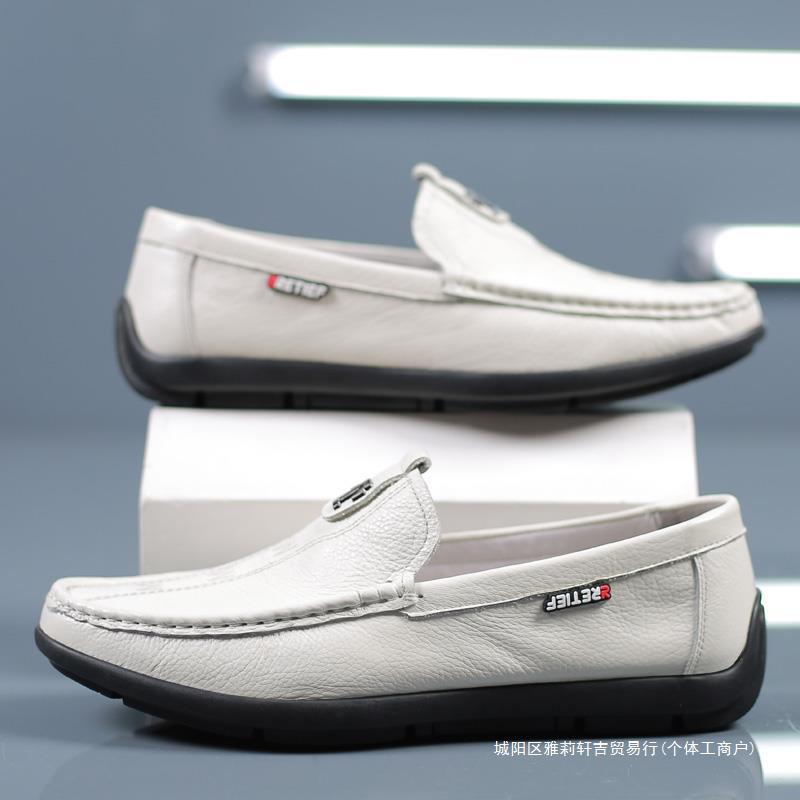 男鞋2024新款春季白色豆豆鞋男休闲皮鞋韩版百搭软底懒人鞋子