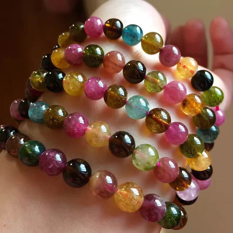 糖果碧玺手链单圈女款碧玺多圈手串水晶手链一物一图跨境专供代发