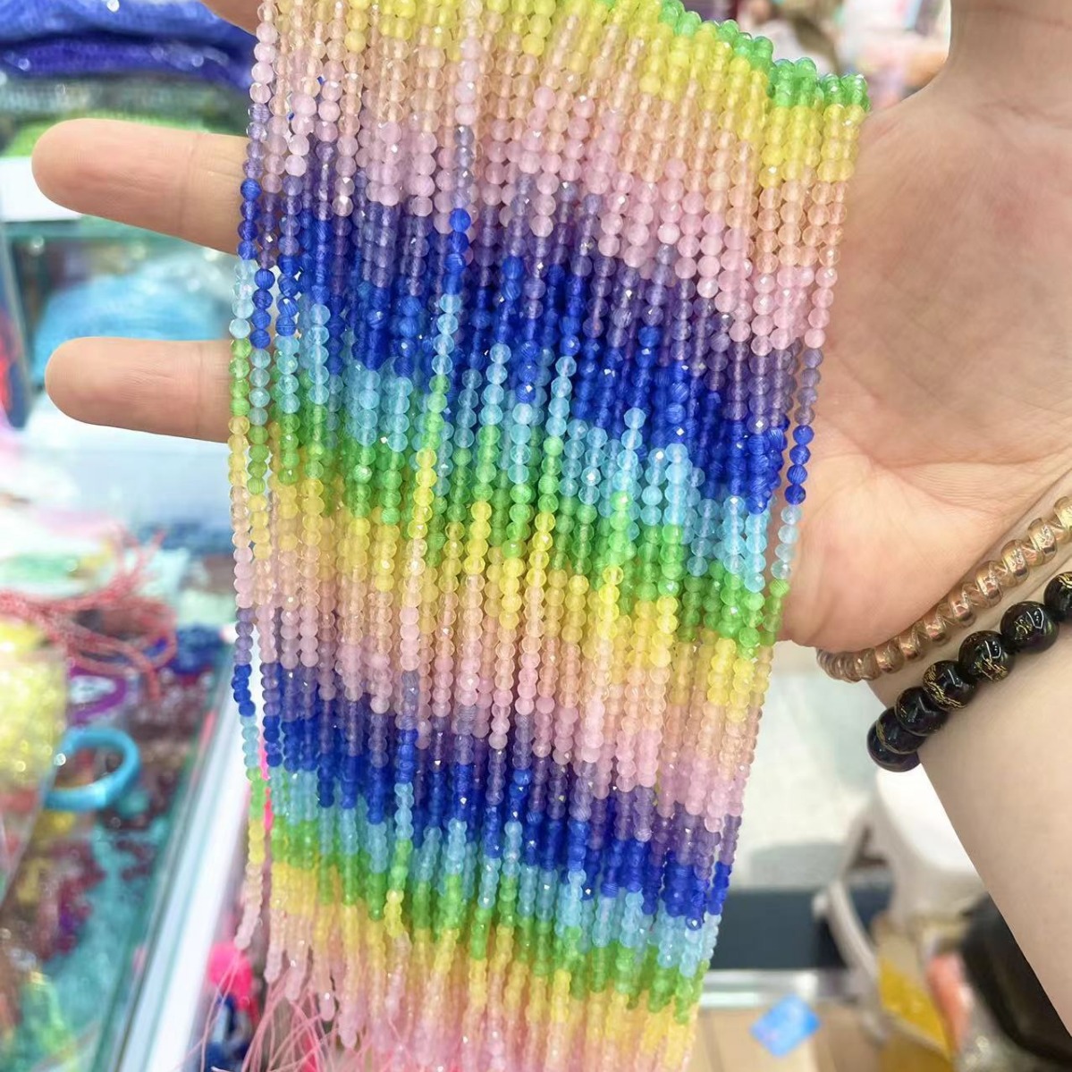 七彩糖果色渐变猫眼石散珠子手工diy饰品水晶手链项链配件串珠子