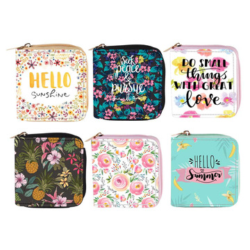 跨境民族风花朵短款pu拉链小钱包1592小碎花钱夹手拿包印花来图