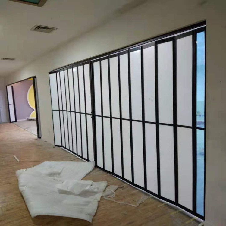 铝合金透明水晶折叠门透视推拉门店铺隐形吊轨隔断简约磨砂玻璃门