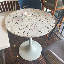 水磨石奶茶桌现代会谈大理石阳台休闲圆桌户外咖啡厅摆桌椅组合
