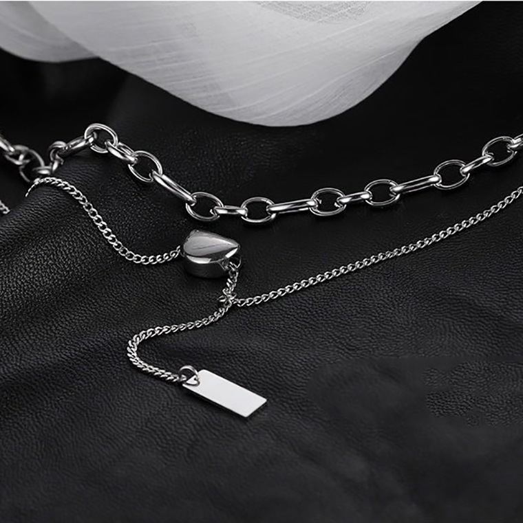 Jequirity Bean Double-Layer Titanium Steel Necklace Women's Simple Ins Lucky Bean Double-Layer Twin Clavicle Chain Neck Chain Ornament Accessories