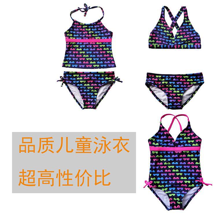 出口欧美原单儿童泳衣女童女孩可爱两件式比基尼4-6岁沙滩温泉泳
