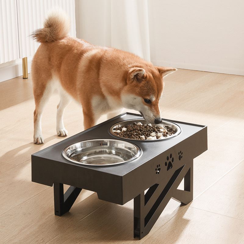 Amazon Pet Dining-Table Pet Lifting Table Dog Bowl Stainless Steel Food Basin Cat Bowl Folding Bowl Adjustable Dog Basin Wholesale