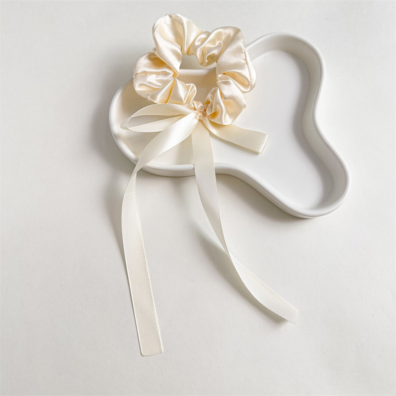 European and American Elegant Ribbon Girl's Double Ponytail Bow Ribbon Large Intestine Hair Band Female Satin Material Hair Tie Rope Rubber Band