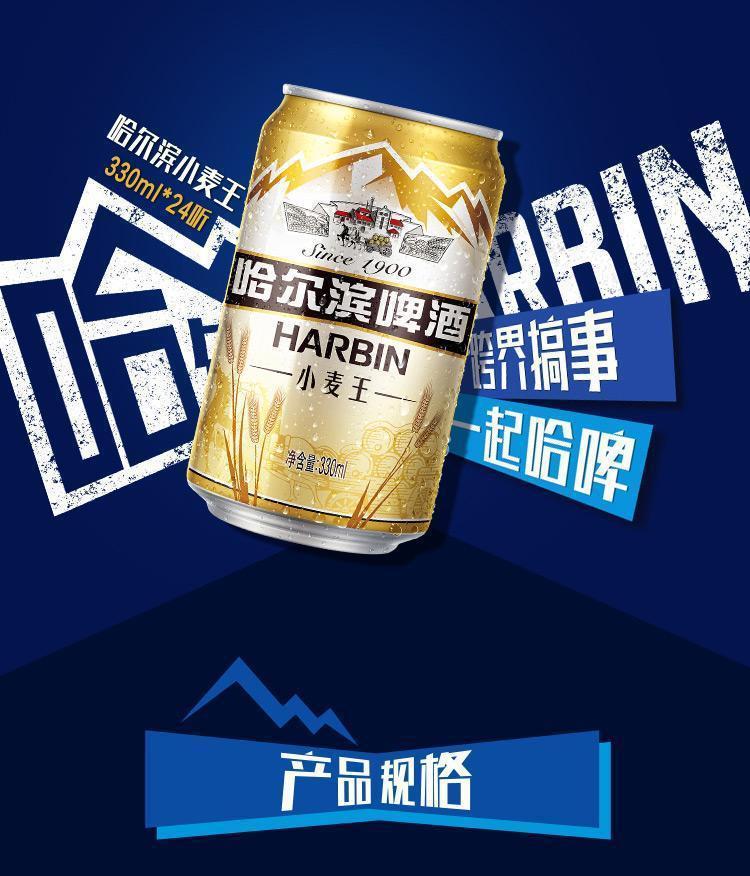 超市同款哈尔滨蓝顿小麦王330ml*12听啤酒罐装整箱批发一件代发