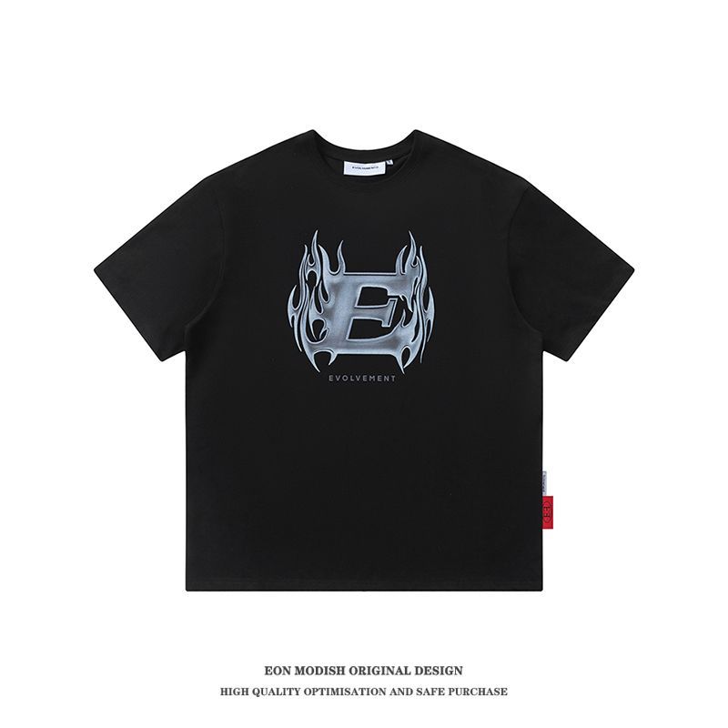 eonmodish男装|2024春季新款实拍美式潮牌金属火焰e短袖-阿里巴巴