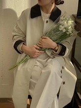 2023秋季新款韩国东大门高级时尚休闲气质复古设计感拼色风衣外套