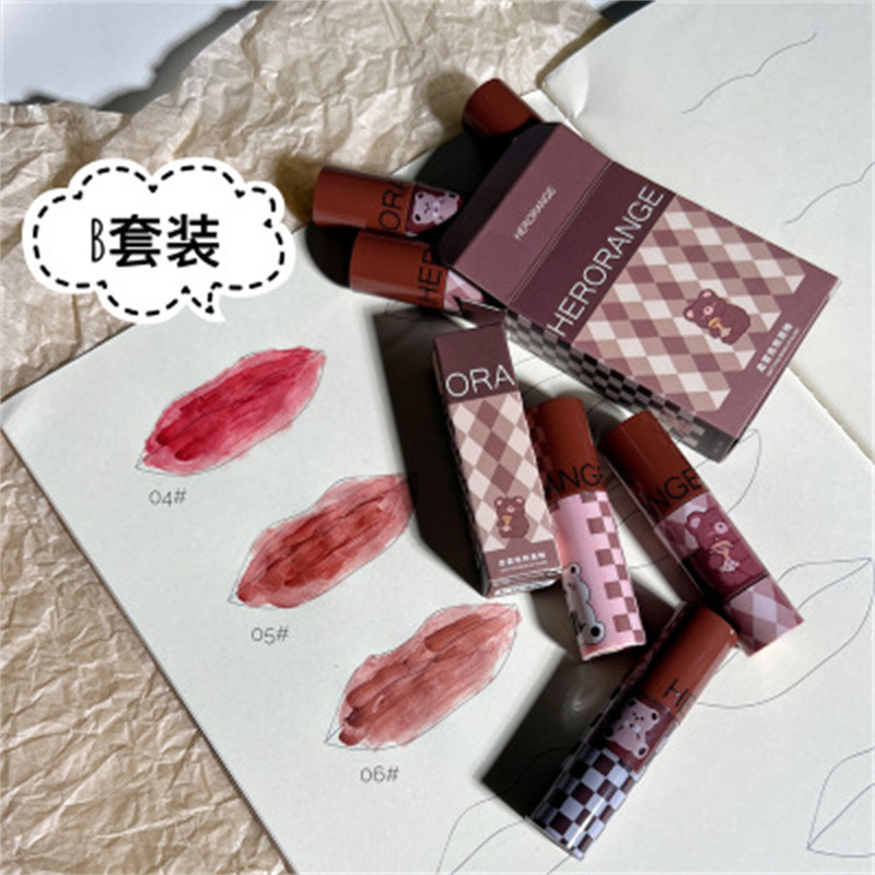 Bear Moisturizing Mirror Water Light Lip Lacquer Package Gift Box Lip Gloss Good-looking Lipstick Plain Pure Natural Authentic