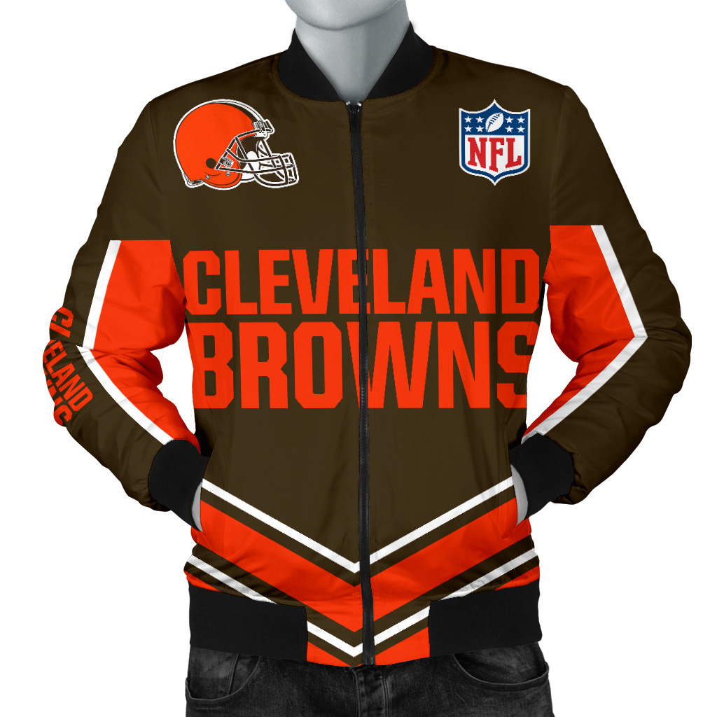独立站跨境新款美国nfl橄榄球克利夫兰布朗球队印花男士飞行夹克