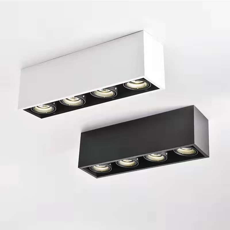 明装射灯四头正方形斗胆灯筒灯4头黑白色客厅免开孔无主灯