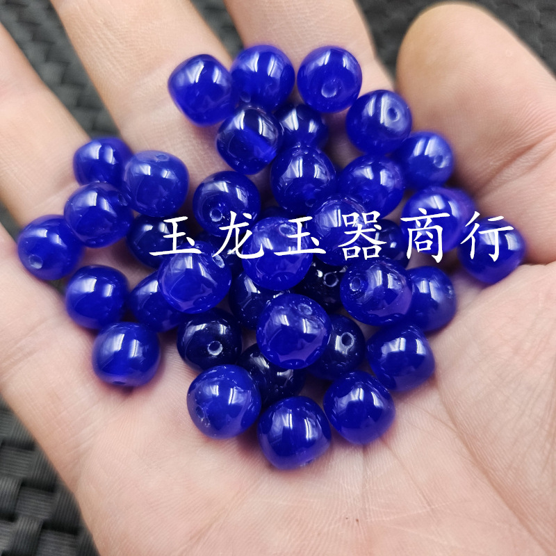 宝蓝色玛瑙老型珠玉石散珠蓝玉髓路路通手链项链饰品配件手工珠子