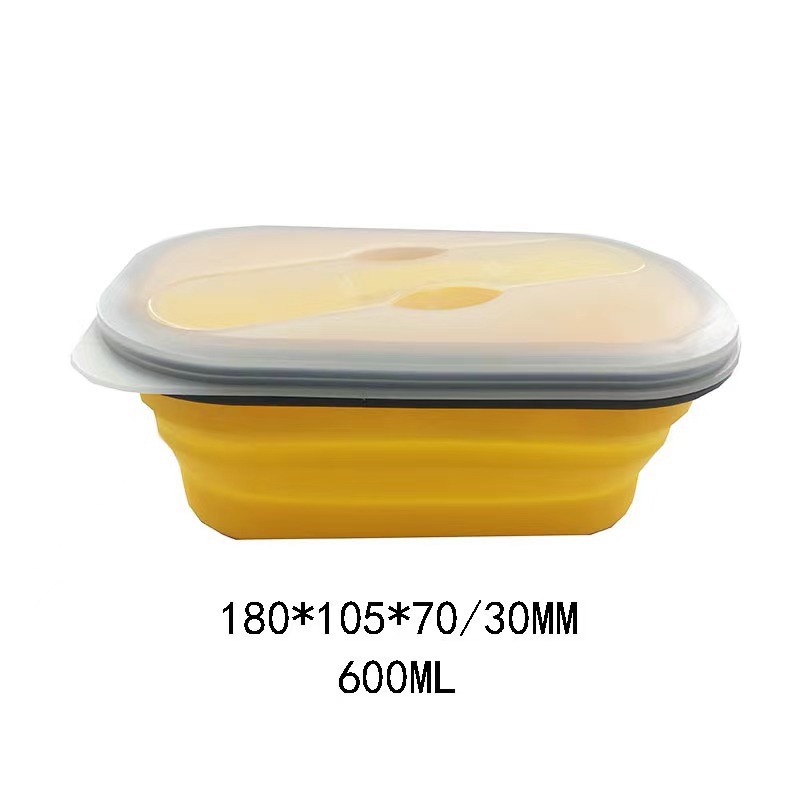 Outdoor Silicone Lunch Box Portable Crisper with Lid Spork Cross-Border Creative Fruit Lunch Plate Bento Box Folding Bowl