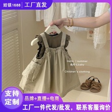 女童韩版夏季套装2024新款洋气工装背带夏装休闲两件套连衣裙代发