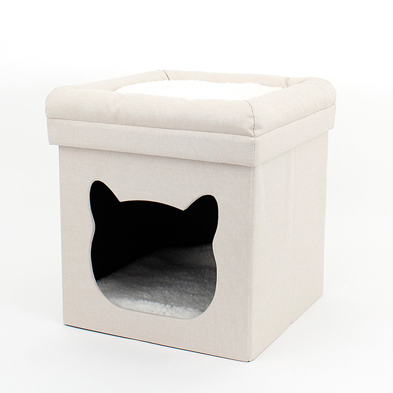 Pet Cat and Dog Storage Stool Fleece Fabrics Doghouse Cathouse Foldable Seating Storage Stool Amazon Customization