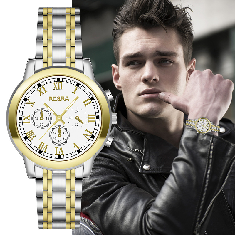 新款rosra合金表男士石英手表外卖热款时尚休闲腕表男生表现货