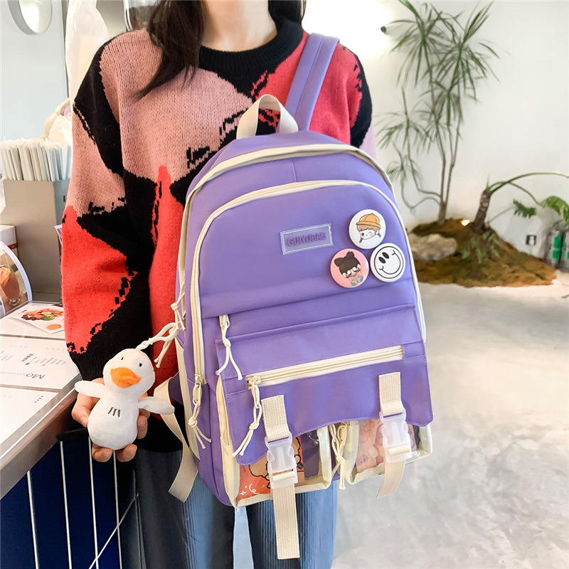 2022 Summer New College Students Bag Korean Style Casual Contrast Color Set Backpack Outdoor Travel Computer Backpack