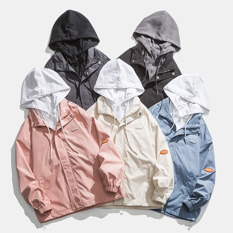 一件代发假两件夹克男士2021春秋季新款潮流帅气百搭港风穿搭外套