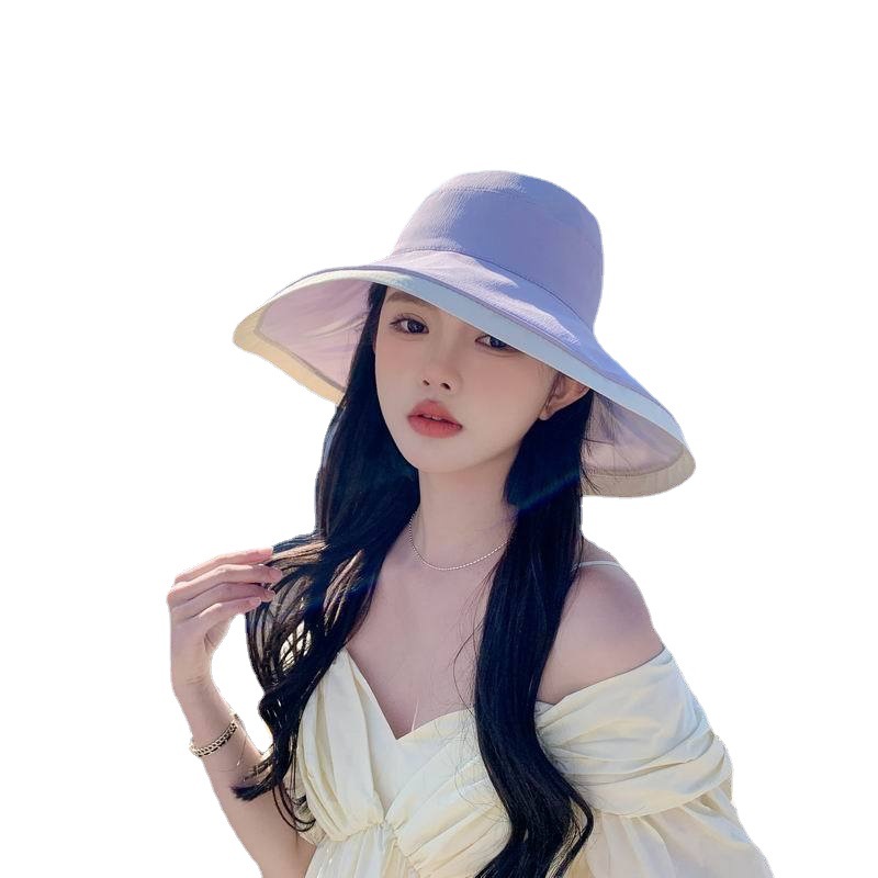 Hat Female 2023 New Big Brim Japanese Style Fisherman Hat Summer UV Sun Shade Sun Protection Hat Seaside Beach Hat