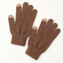 单股平面纯山羊绒触屏手套秋冬户外通勤运动针织男女分指保暖手套