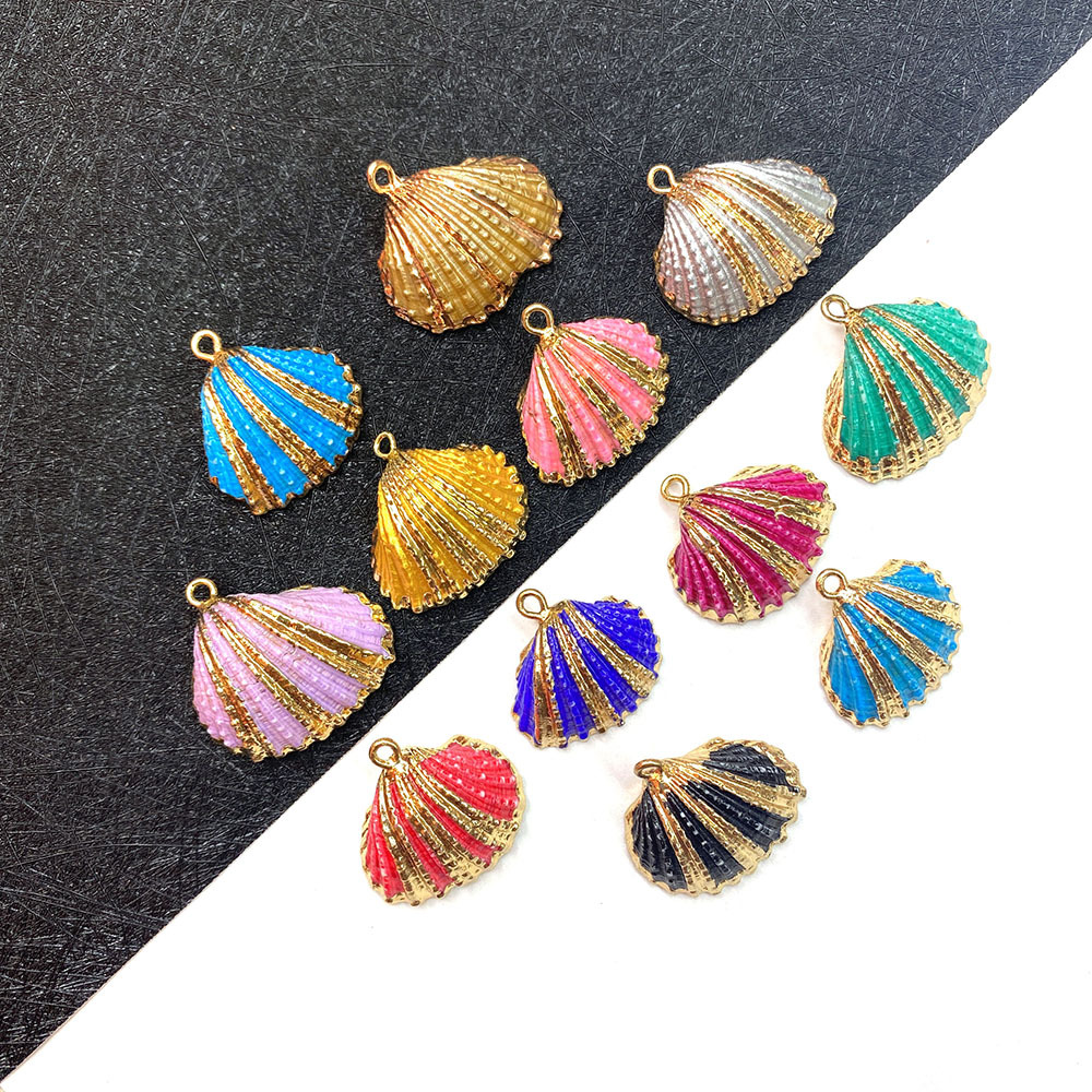 天然贝壳海螺扇贝坠子21-27mm粉色贝壳吊坠diy项链手链饰品配件