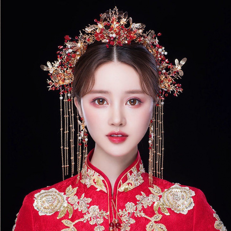 中式秀禾新娘头饰2020新款简约大气步摇凤冠结婚发饰秀禾服配饰