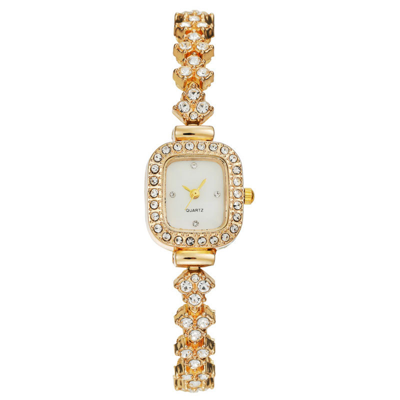 跨境外贸钢带手链手表 轻奢方形满钻女士金属腕表手链钻石英表女