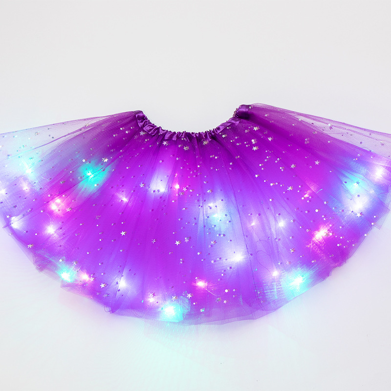 Children's Sequined Light-Emitting Tutu Skirt Luminous Half-Length Tulle Skirt LED Light Pettiskirt