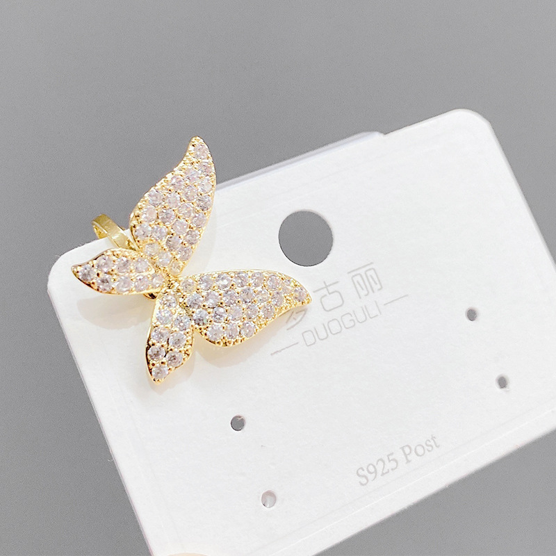 Butterfly Micro-Inlaid Ear Clip Women's High-Grade Light Luxury Minority Trendy Design Non-Piercing Earrings 2023 New Trendy