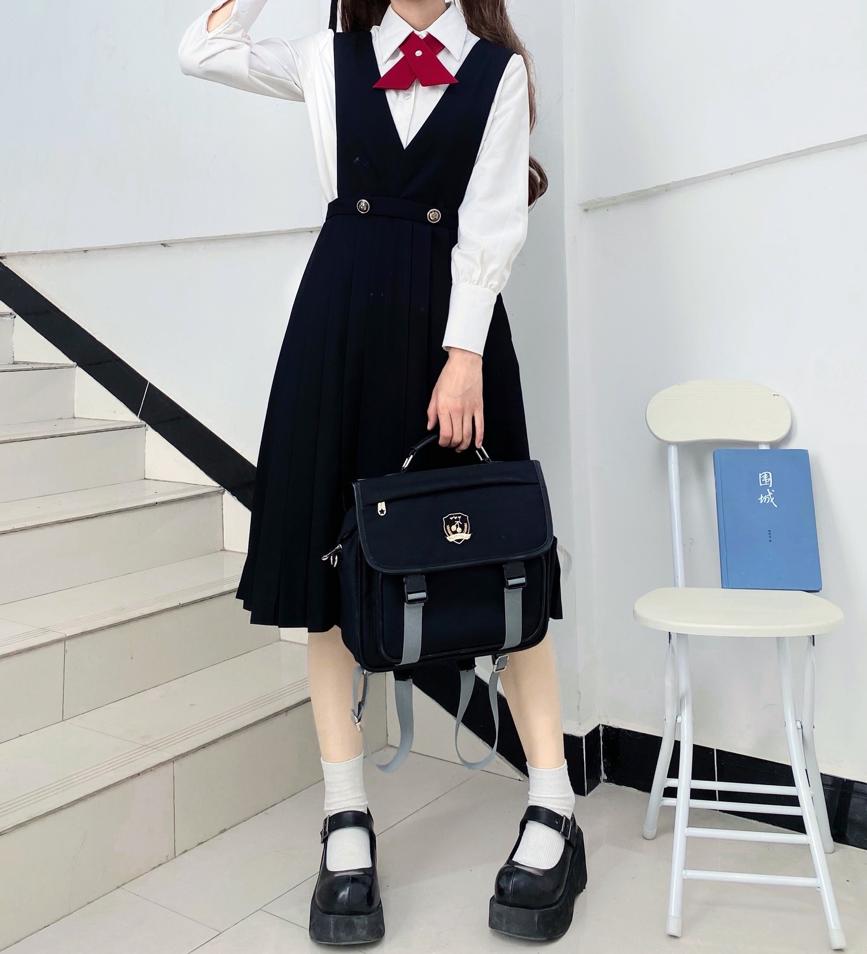 护胸裙jk制服裙百褶裙护奶裙jk现货tr料护奶背带连衣裙