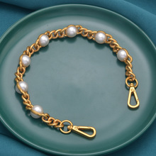 鎏金色珍珠包链条手提链装饰链镶嵌金属箱包五金配件铝短链链子
