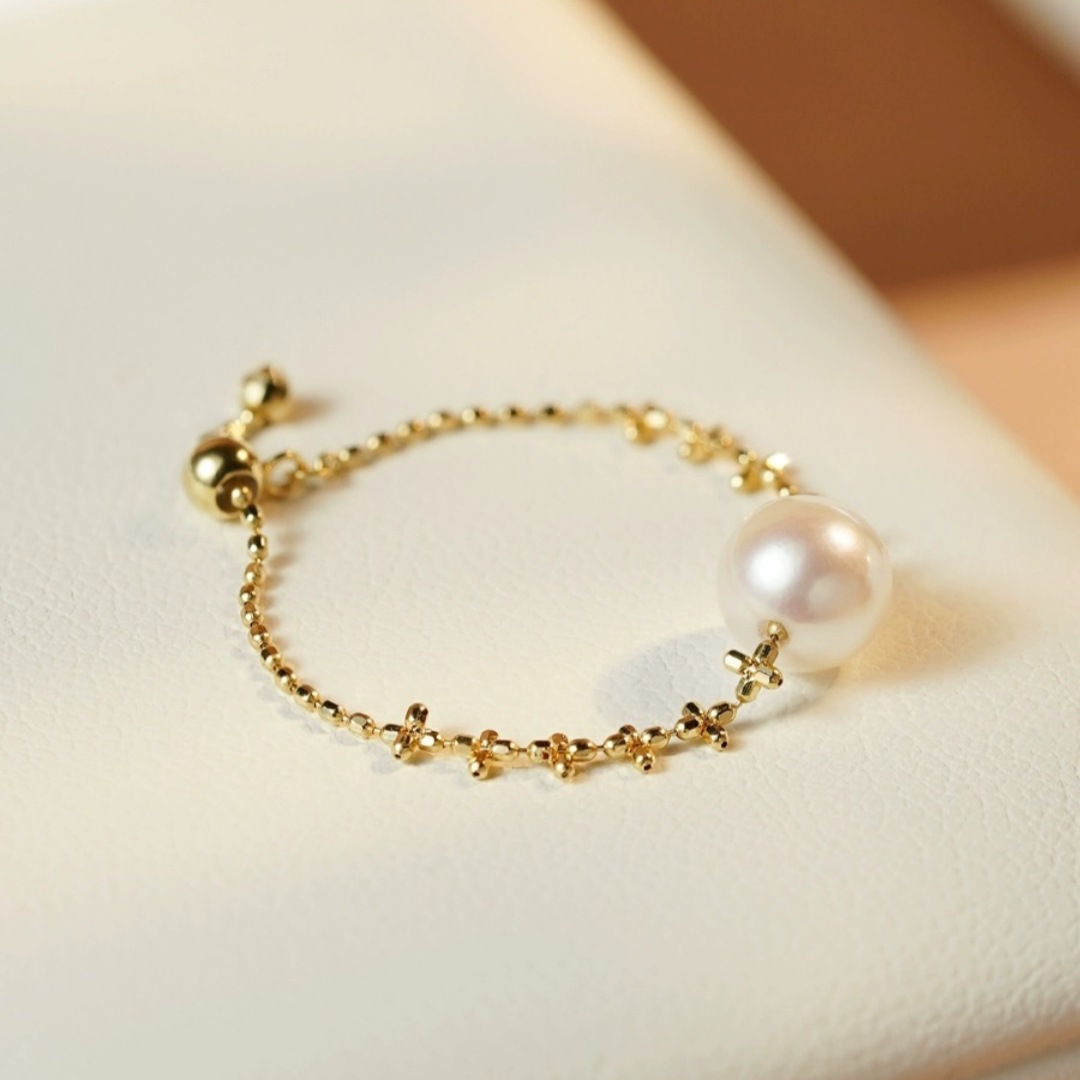 珍珠戒指小珠18k金满天星可调节指环女高端淡水真珠2024新款手饰